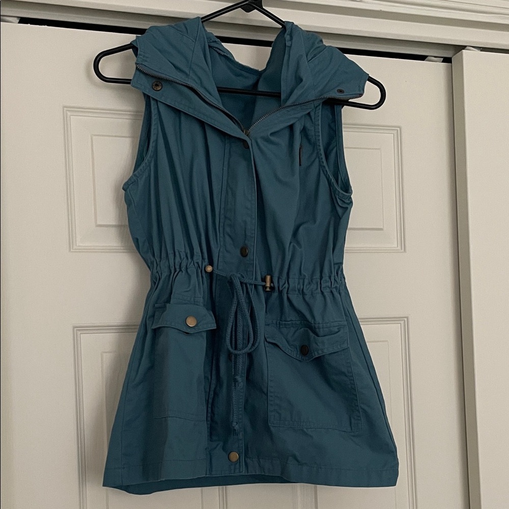 Sleeveless Hooded Utility Vest - Blue